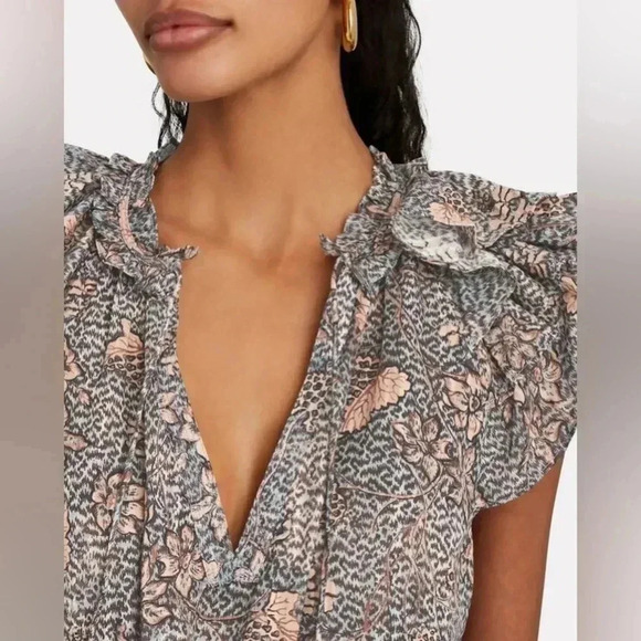 Ulla Johnson Floral Print Top - Black, Cream, Pink - Picture 5 of 10